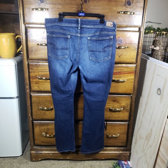 Y2K American Eagle Bootcut Jeans Sz 16 Curve Dark Wash Grunge Indie Skater Cyber - Picture 2 of 9